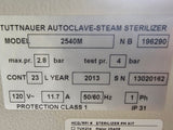Tuttnauer 2540M Manual Autoclave Sterilizer 10" dia x 18" deep w/ Trays, 6 month warranty