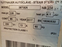 Tuttnauer 3870EA 3870EAP Autoclave Sterilizer Air Dryer & Trays, 2017, low cycles