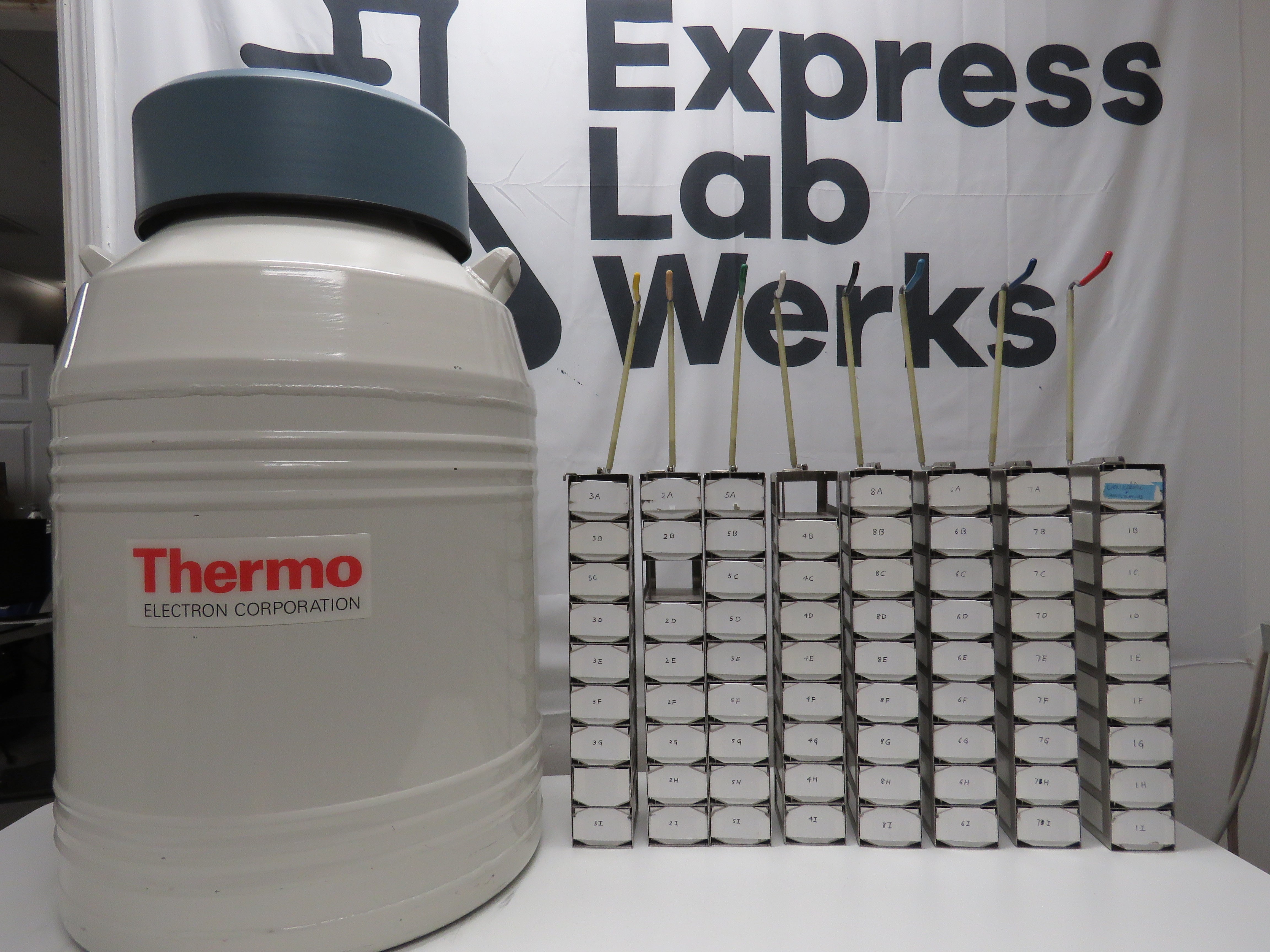 Lab Dewar Storage Racks Thermo Electron Model 8031 Liquid Nitrogen Dewar Tank Lab w/ Racks and ...