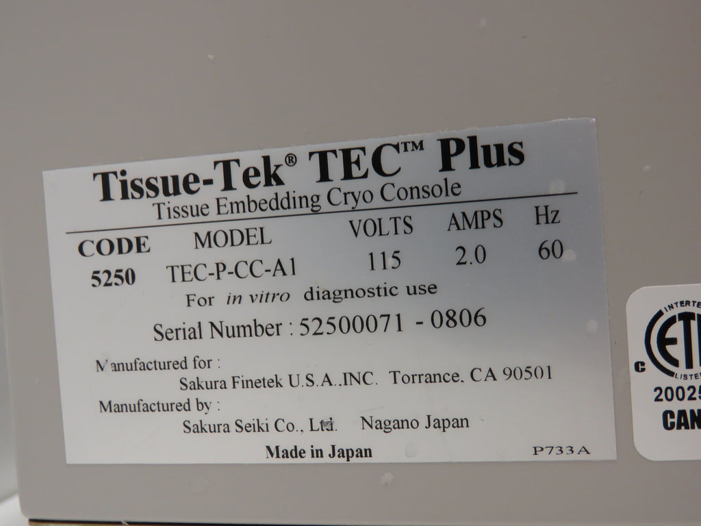2024 PM - Sakura Tissue-Tek TEC Plus Cryo Console 5250 - Excellent ...