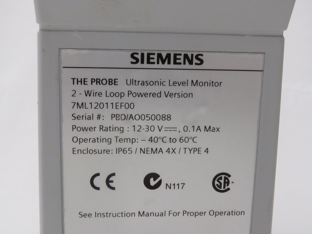 Siemens The Probe Ultrasonic Level Monitor 12-30v-dc 7ML12011EF00 ...