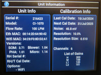 2021 Climet CI-1070 Particle Counter 2024 Calibration w/ Admin Password, Ci-A53 PROBE