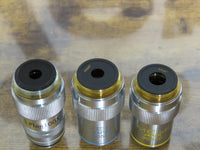 (3) Microscope Objectives Meiji S. Flatfield 10 and 40 & S. Plan 100X