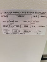 Tuttnauer 1730MKV Autoclave Steam Sterilizer Tattoo & Beauty Benchtop, warranty
