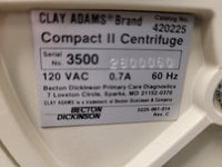 Clay Adams Compact II Benchtop Centrifuge w/ Fixed Angle 2x15mL tube rotor