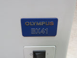 Olympus BX41TF microscope with U-AC2 condenser, U-BI30-2 widefield binocular Head, 3 objectives