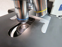 Olympus BX41TF microscope with U-AC2 condenser, U-BI30-2 widefield binocular Head, 3 objectives