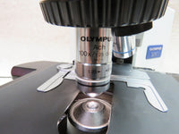 Olympus BX41TF microscope with U-AC2 condenser, U-BI30-2 widefield binocular Head, 3 objectives