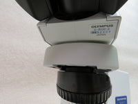 Olympus BX41TF microscope with U-DCW darkfield condenser, U-BI30-2 widefield binocular Head, 3 objectives