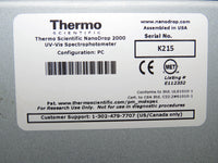 Thermo NanoDrop ND-2000 UV/Vis Spectrophotometer w/ power supply & USB cable