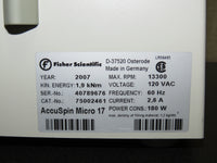 Fisher Scientific AccuSpin Micro 17 centrifuge with Rotor & Lid - Pristine!