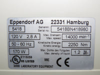 Eppendorf 5418 Centrifuge w/ F-45-18-11 rotor - Exceptional condition!