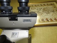 Vintage Olympus Dual Head Microscope with DO 1.25x, Objectives - Blue base