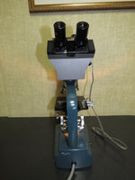 Vintage Olympus Dual Head Microscope with DO 1.25x, Objectives - Blue base