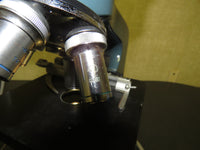 Vintage Olympus Dual Head Microscope with DO 1.25x, Objectives - Blue base